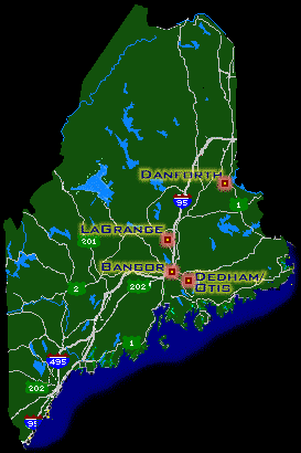 Maine Map Locations - Bangor Lagrange Danforth Dedham Otis